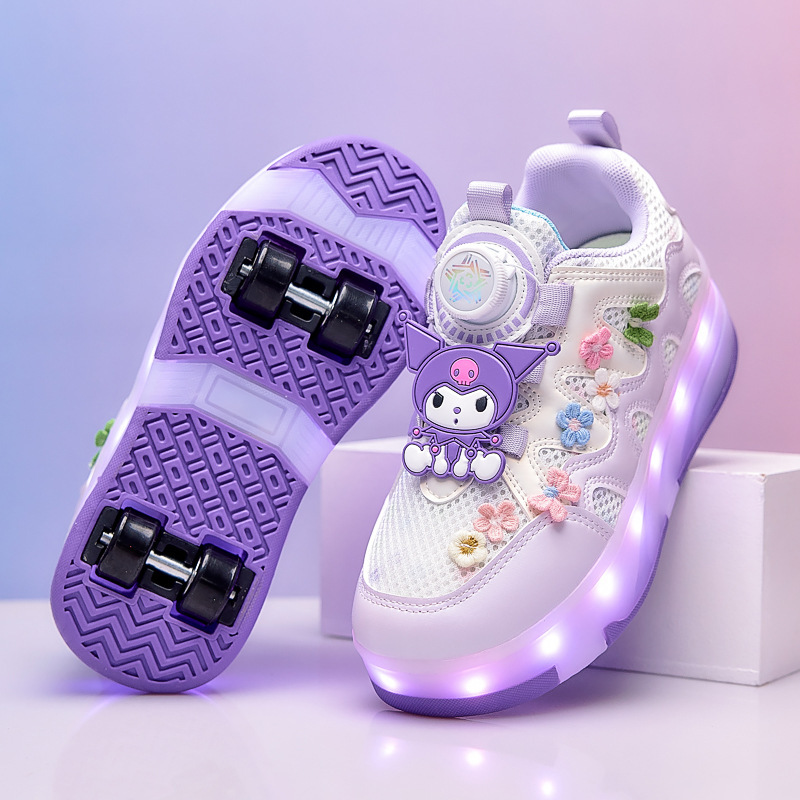 Girls' New Model Shoes with Lights, Four-Wheel Sports Roller Shoes 2025, Children's Girls' Roller Skates with Mesh Surface and Lights