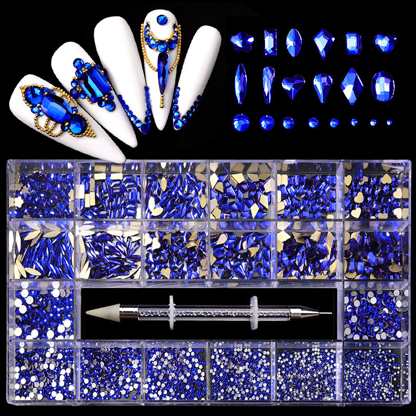 Clavo transfronterizo 21 rejilla rhinestone en caja taladro de uñas plano en forma especial diamante uñas rhinestone joyería traje al por mayor