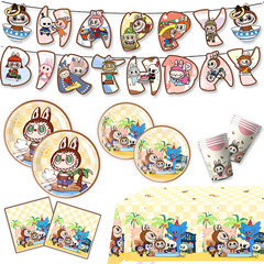 Labubu かわいい Labubu 漫画のテーマの誕生日パーティー食器フラグテーブルクロスバルーン用品バブルマート