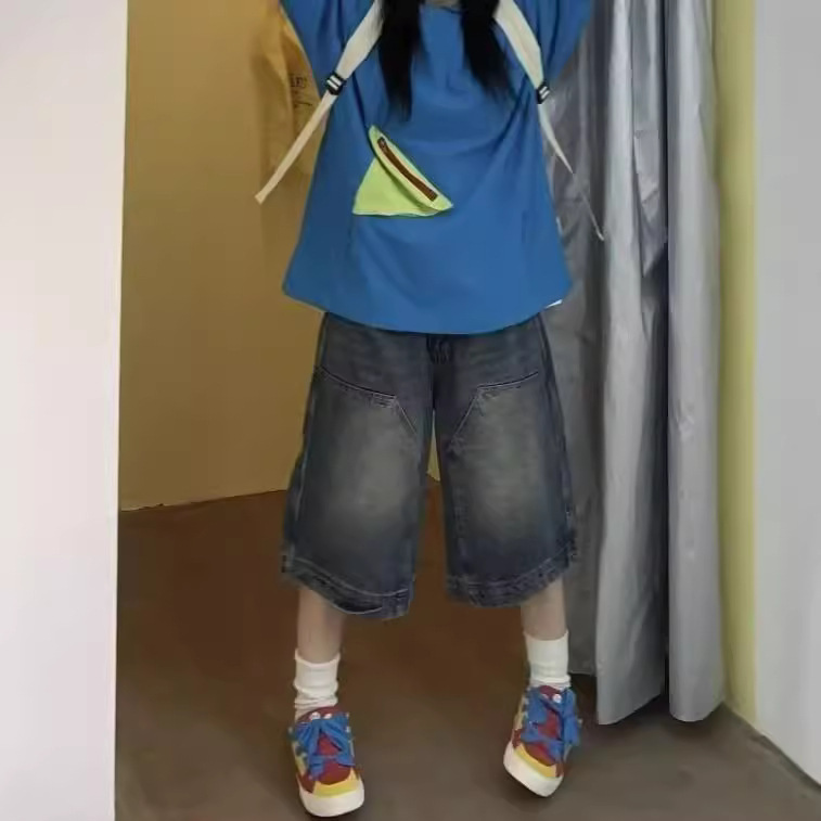 2024 New Fashionable American Style High-end Jeans Women's Retro Pants European and American Logging Wide Leg Pants Capri Pants