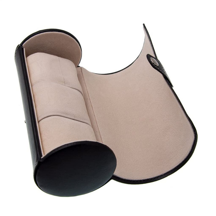 旅行手表收纳盒 人造革卷手表收纳袋首饰盒 3 个插槽(黑色)