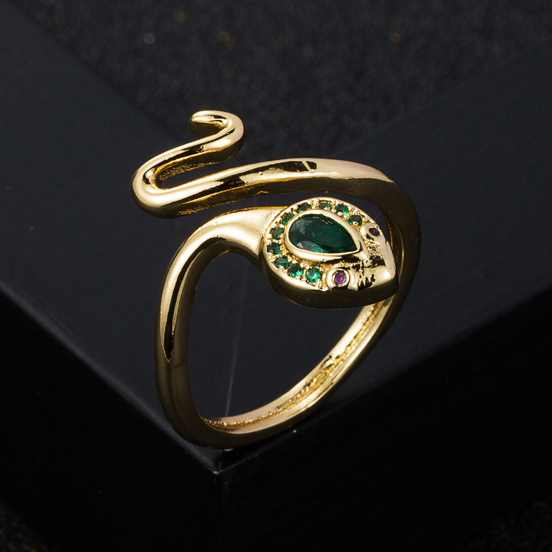 fashion copper goldplated microset zircon winding snakeshaped open ringpicture5