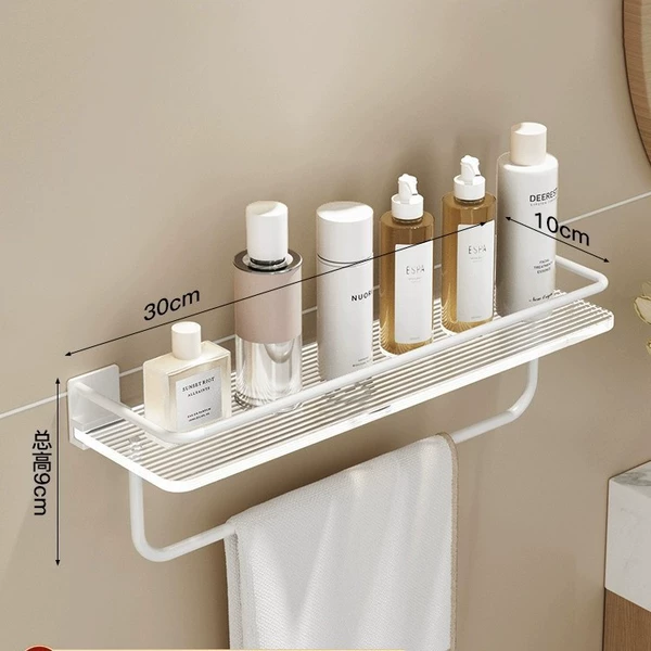 Acrylic + white single-layer storage rack 30cm with rod (punching/no punching for dual use)