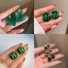 Green silver needle, small design earrings, silver 925 sample, wide color palette, Chanel style, trend of season, wholesale