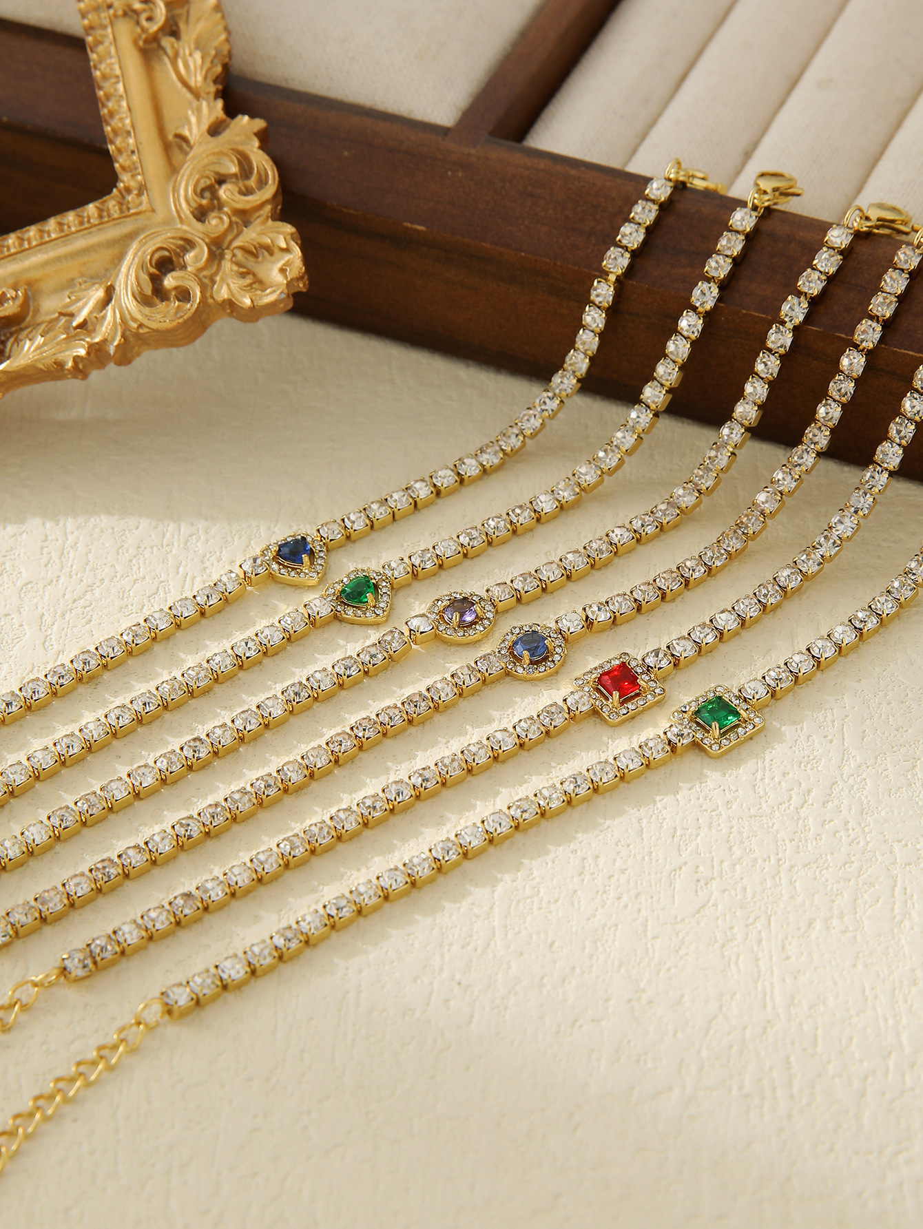 19g Weight Zircon Inlay Material Shiny Geometric 304 Stainless Steel Zircon Tennis Chain Bracelets In Bulk