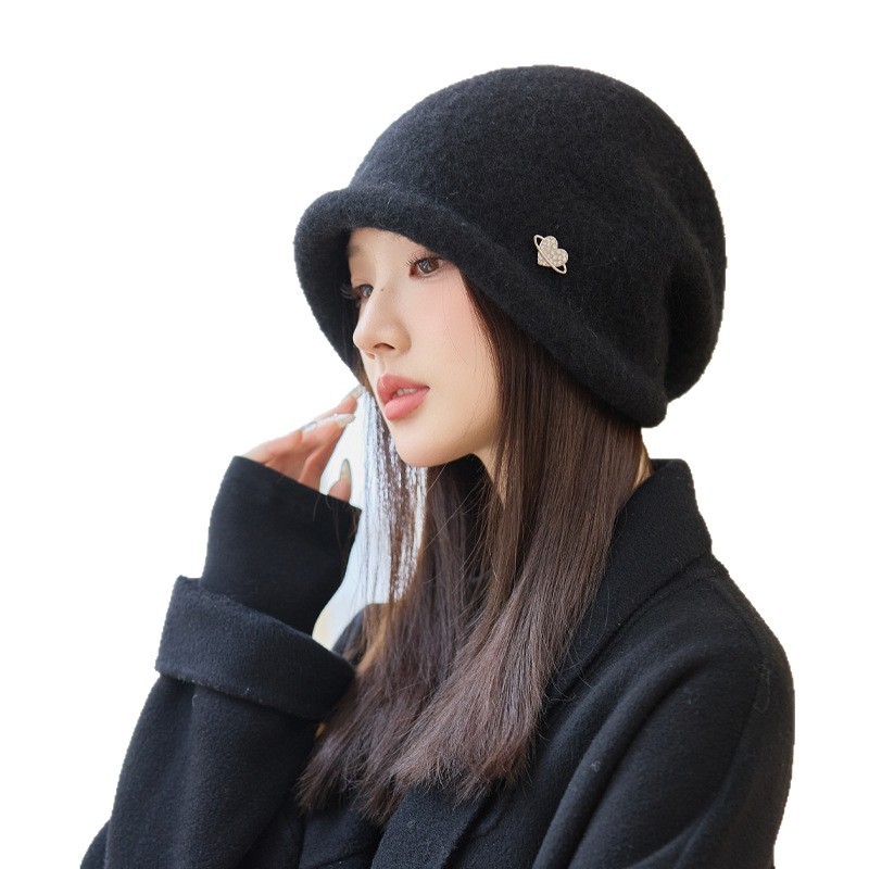 冬季帽子女款卷边时尚百搭显脸小针织帽爱心标户外保暖堆堆帽批发|undefined