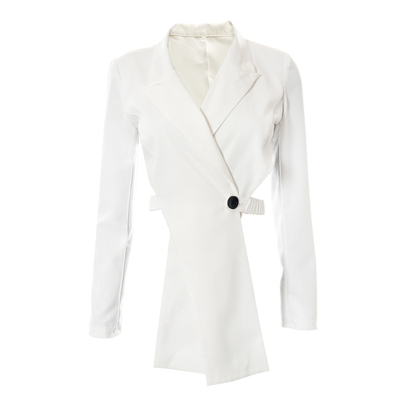 solid color crossed long-sleeved lapel buttoned backless blazer jacket NSCBB121732