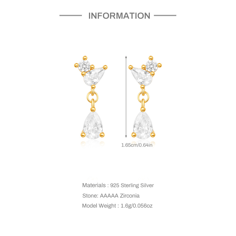 1 Pair 925 Sterling Silver Zircon Geometric Drop Earrings display picture 2