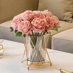 Creative Geometric Glass Vase, Fake Dried Flower Arrangement, Accessible Luxury Ornaments, Living Room Dining Table, Coffee Table, Floral Decorations