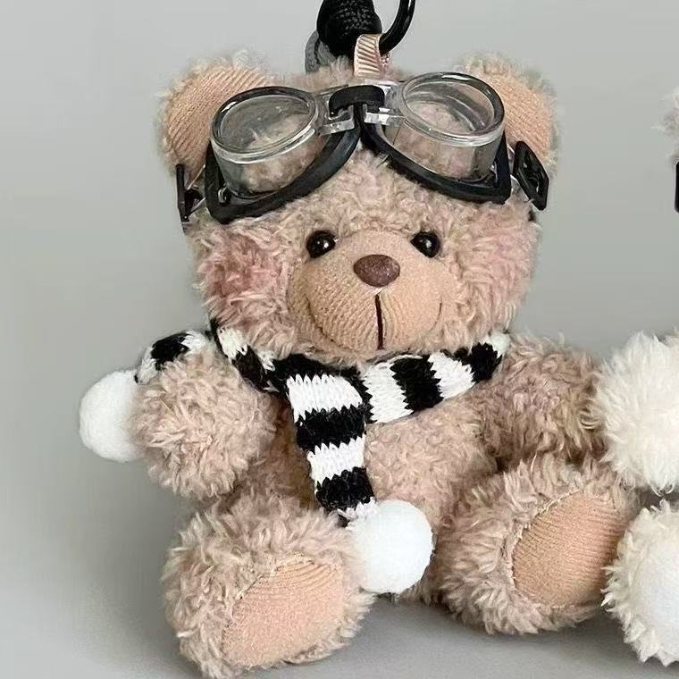 Ins bufandas lindas gafas osos peludos bolsas de muñecas colgantes para parejas regalos llaveros bolsas creativas colgantes