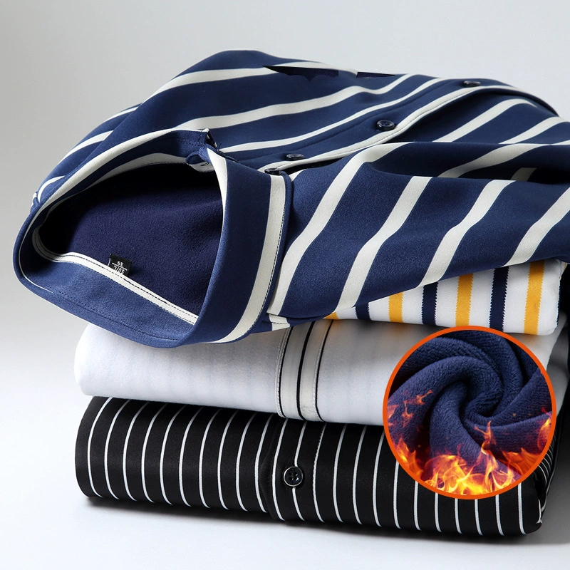 Фабрика прямых продаж бизнес-город зимняя теплая рубашка для молодых мужчин плюшевая толстая полосатая рубашка эластичная