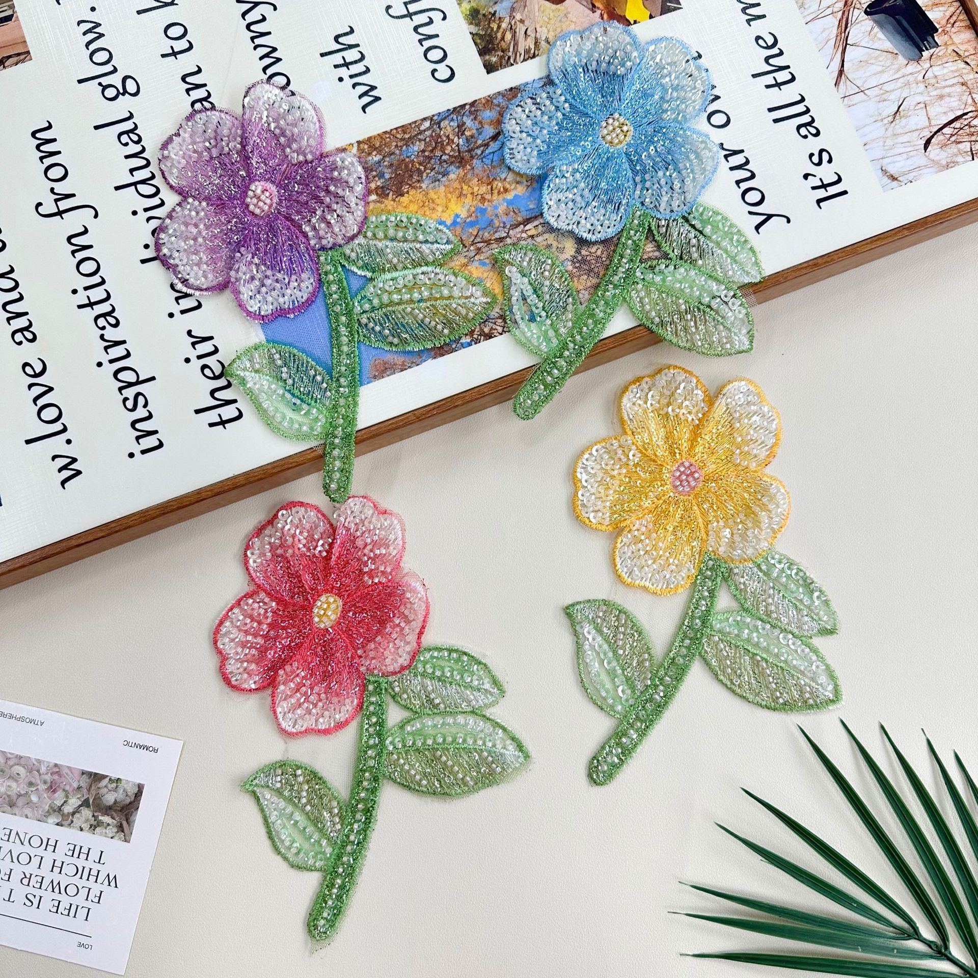 Malla, flores, flores, tela, pegatinas, cuentas, apliques, decoración, camisa, vestido, equipaje, accesorios de bordado frescos pequeños