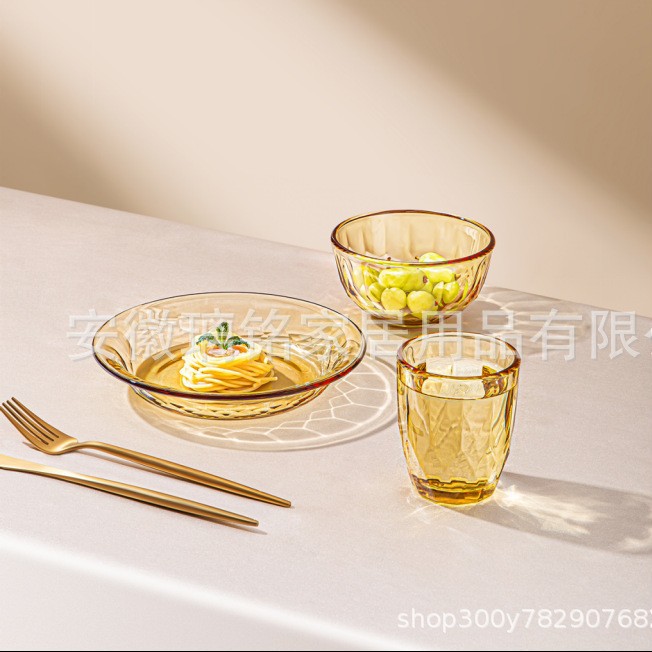高硼硅玻璃杯碗盘三件套可微波家用玻璃餐具促销活动礼品批发餐具