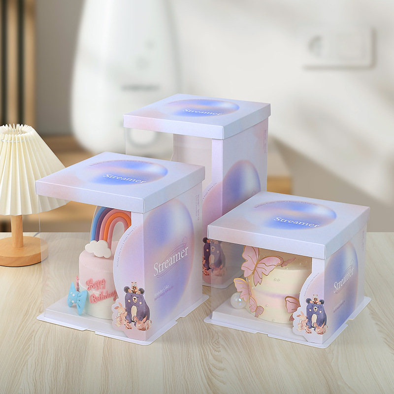 半透明塑料生日蛋糕盒子双层加高6/8/10寸方形网红包装盒现货批发