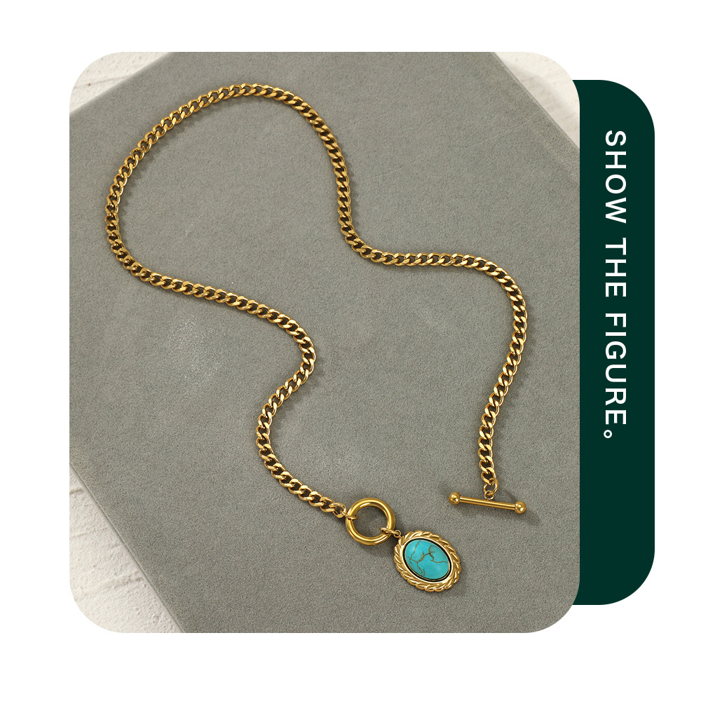 Daily Occasion Wholesale Jewelry Fashion Oval 304 Stainless Steel Turquoise Plating Stainless Steel Necklaces