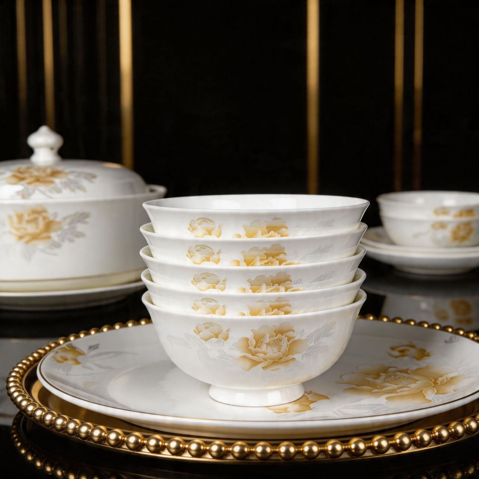 Jingdezhen 세라믹 공장 직접 가정용 뼈 중국 안티 스케일 밥 그릇 밥 접시 식기 조합 도매
