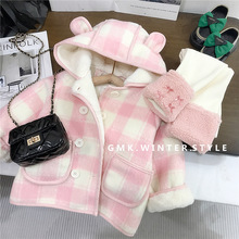 女童外套秋冬季新款儿童中长款格子呢大衣女宝宝洋气加厚衣服外贸