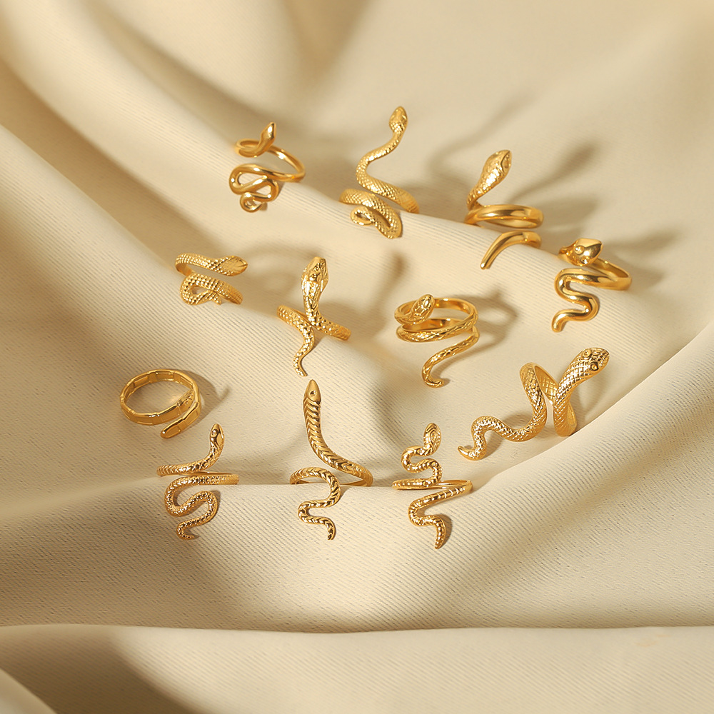1 Piece Quantity Daily Occasion 304 Stainless Steel Material PVD Coated 18K Gold Real Gold Plated Snake Stainless Steel IG Style Waterproof Non Tarnish Open Rings