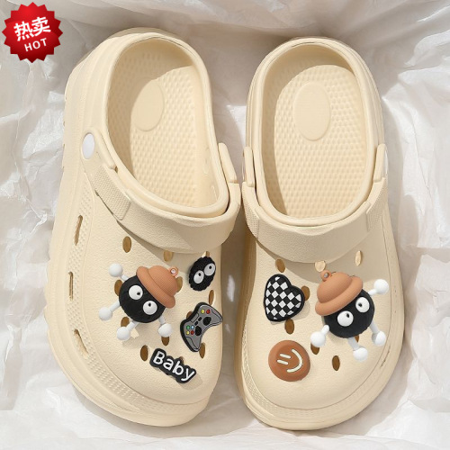 Playful briquettes and seeds, PVC slippers, women's summer thick soles, all-matching, high-quality, non-stinky, non-noisy, and light