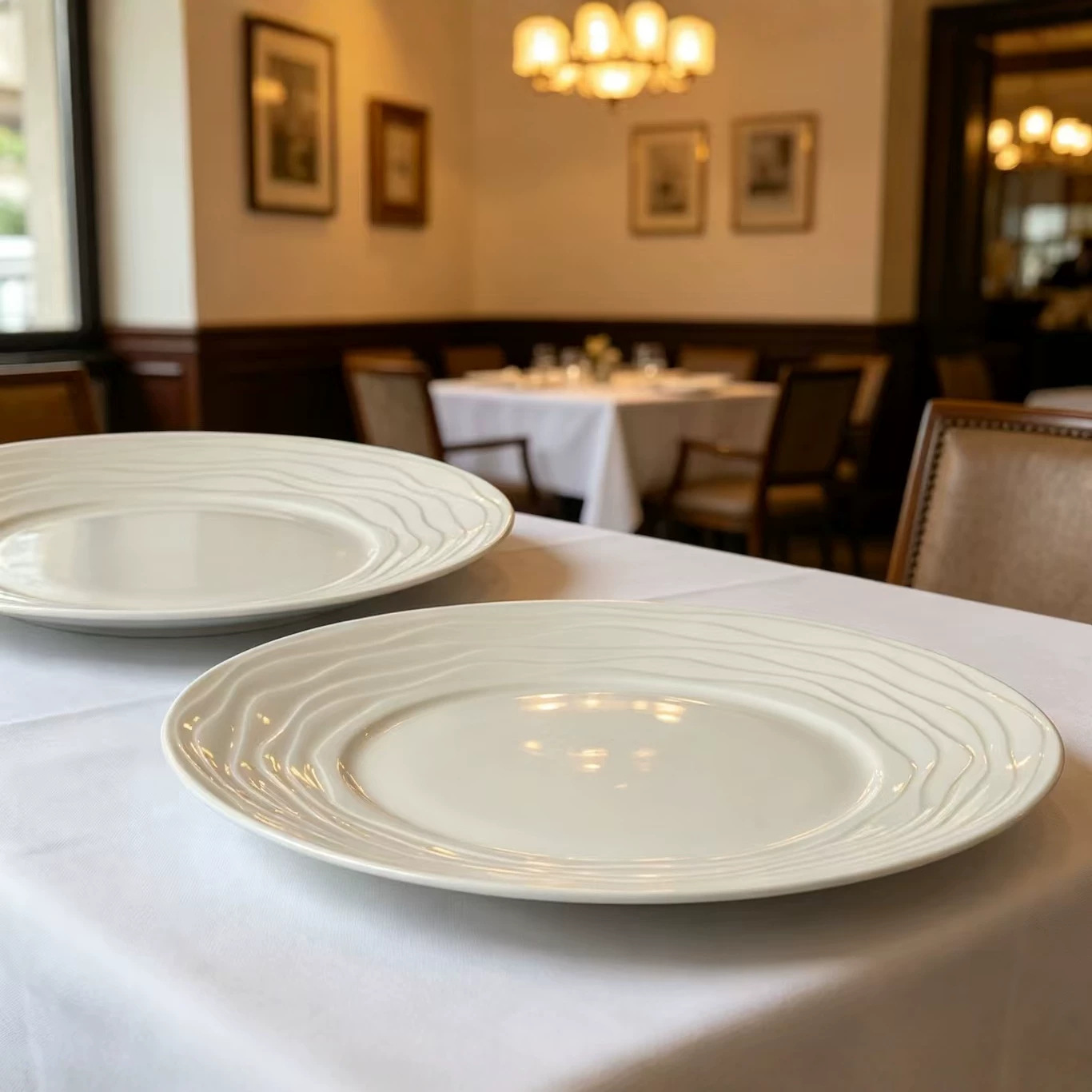 【Artículo Único de Estilo Francés】Plato de Cena Occidental con Diseño de Ondas【Cerámica de Alta Gama】Plato Plano Creativo para Repostería