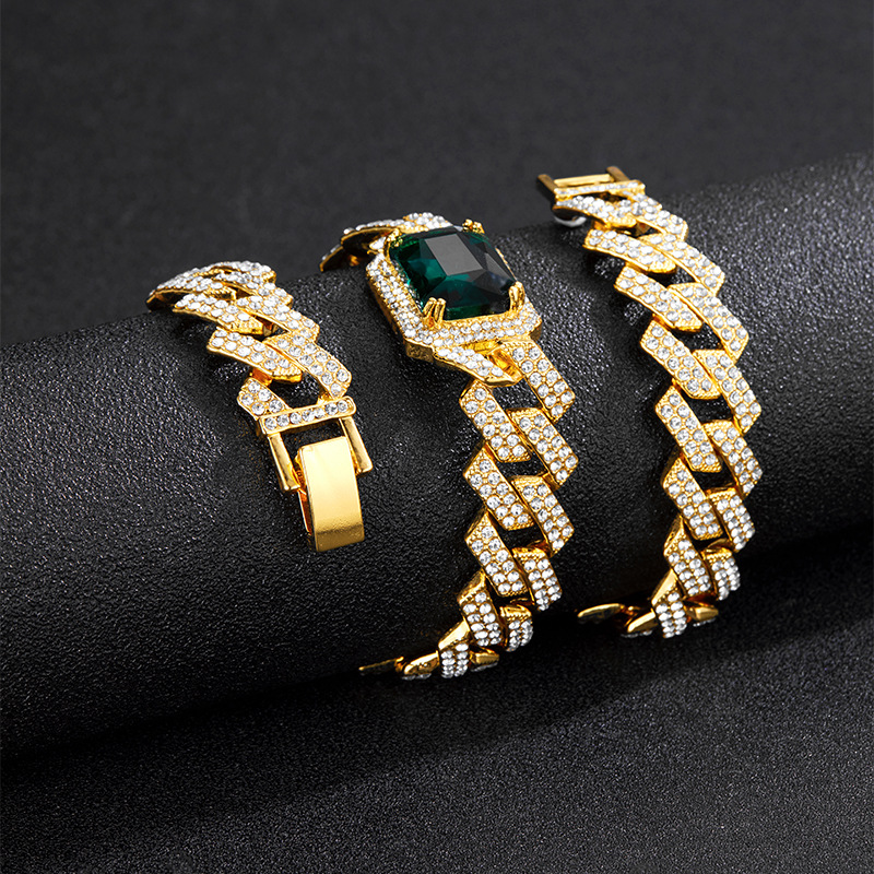Cuban Chain Necklace Personalized Hip Hop Style Diamond Emerald_voghion.com