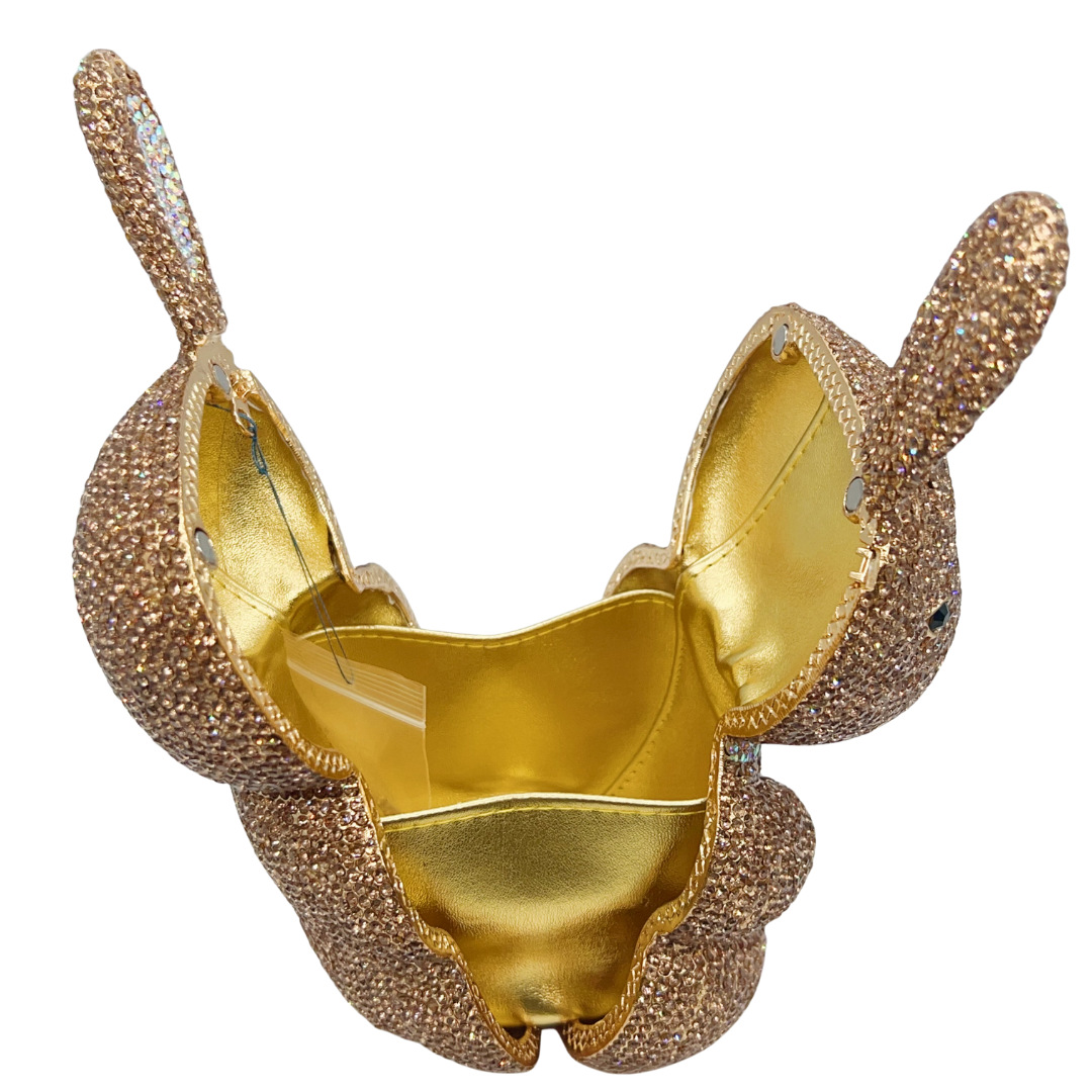 Túi xách tay dạ tiệc đính đá hình thỏ crystal — Vàng AB, Vàng pha lê, Rượu sâm banh, Màu trắng chi tiết 7