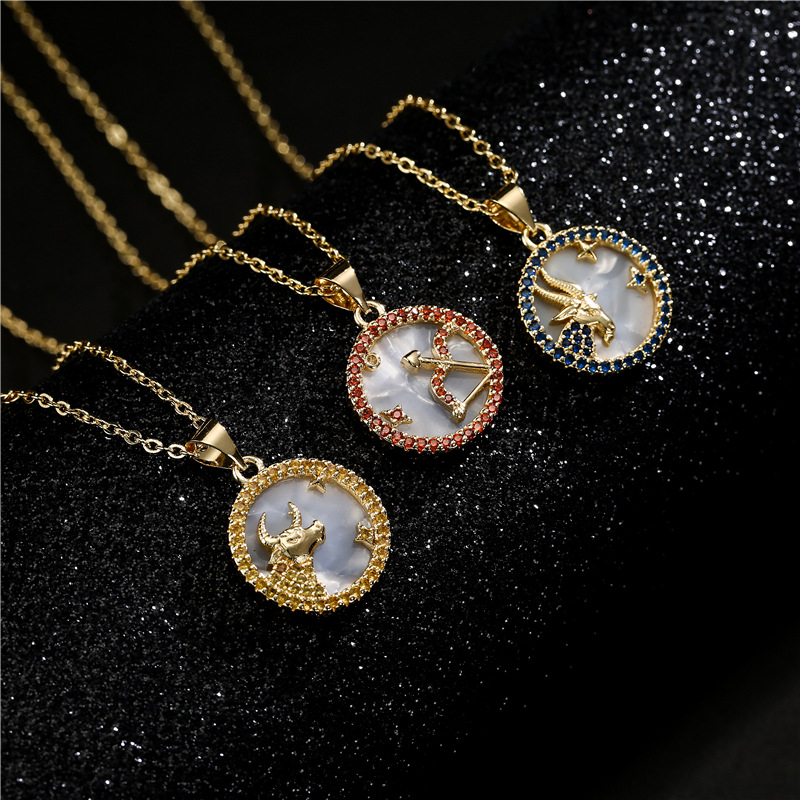 wholesale jewelry gold electroplated copper 12 constellation necklace Nihaojewelry