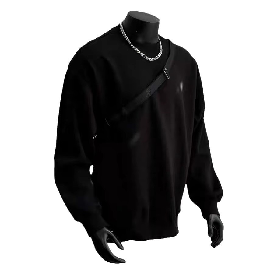 厚手のラウンドネック長袖スウェットシャツメンズカジュアルルーズTシャツ春秋新作アメリカンスタイルシンプルプルオーバートップス