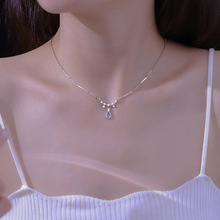 925纯银月光石眼泪项链女锁骨链轻奢小众2022年新款吊坠ins冷淡风