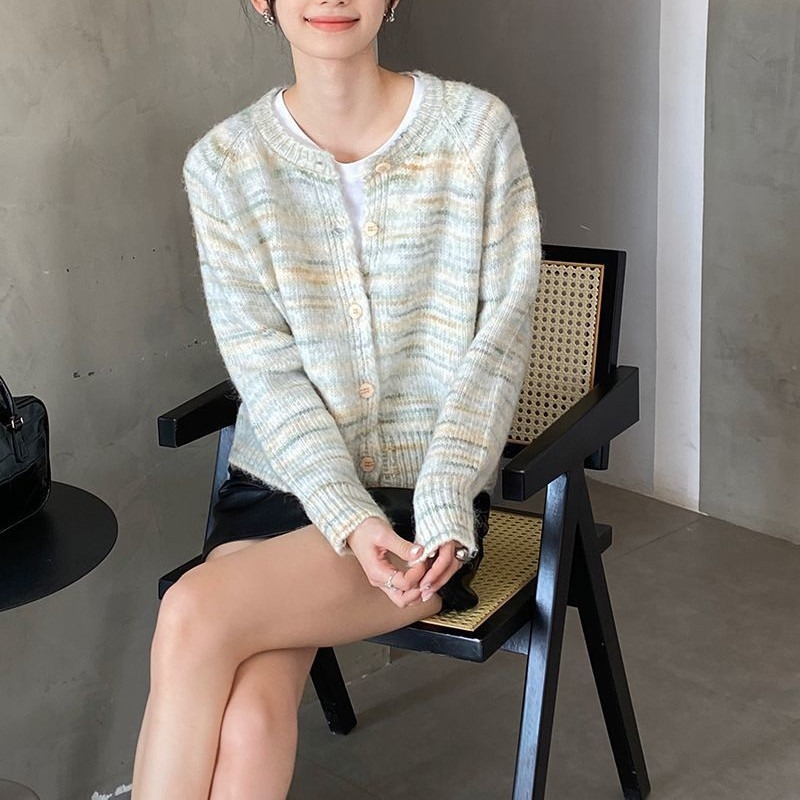 Colorido cuello redondo simple cardigan para mujeres 2023 otoño e invierno nuevo todo-juego abrigo manga larga suelta adelgazamiento ropa de abrigo suéter image 10