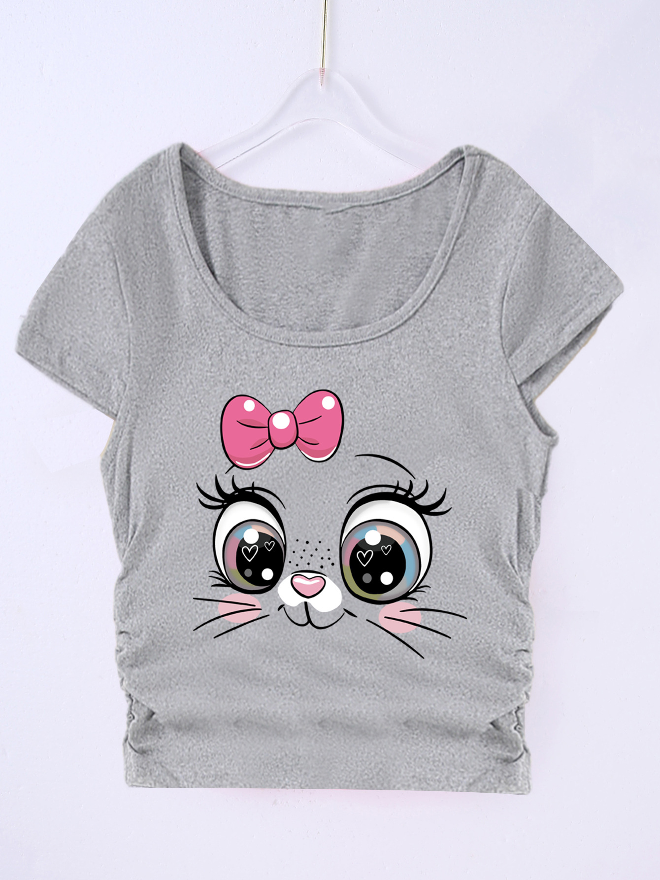만화 고양이 - 회색 티셔츠