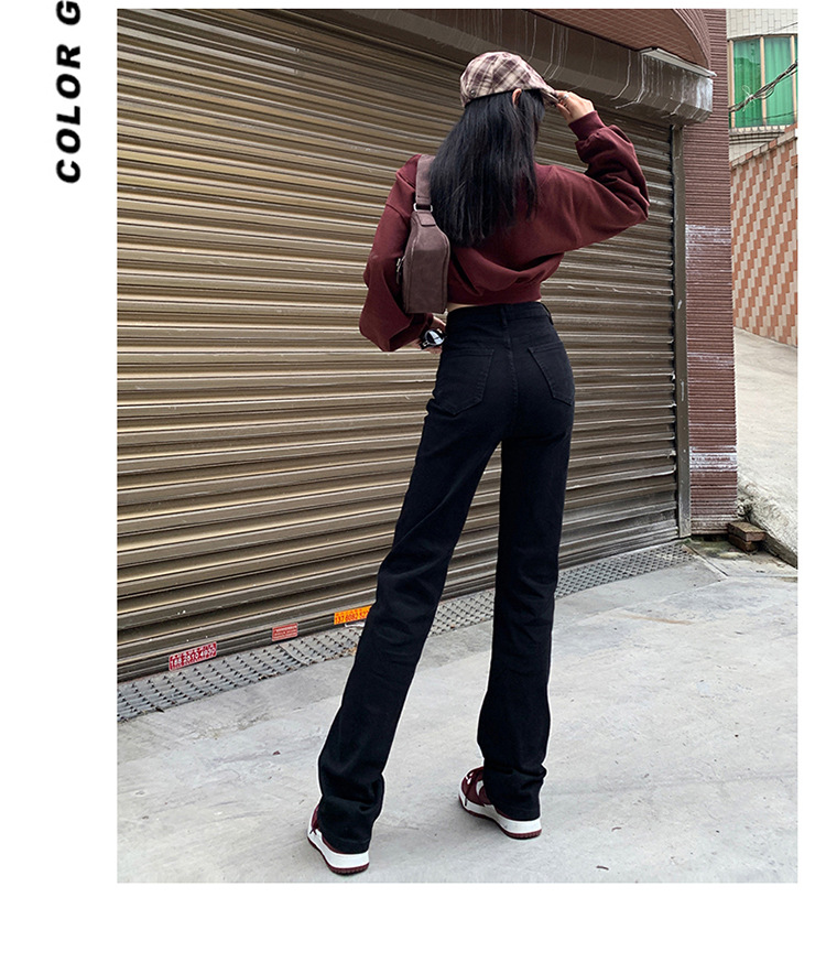 韩版复古高腰直筒牛仔裤女2024夏季新款弹力修身显瘦百搭烟管裤子详情14