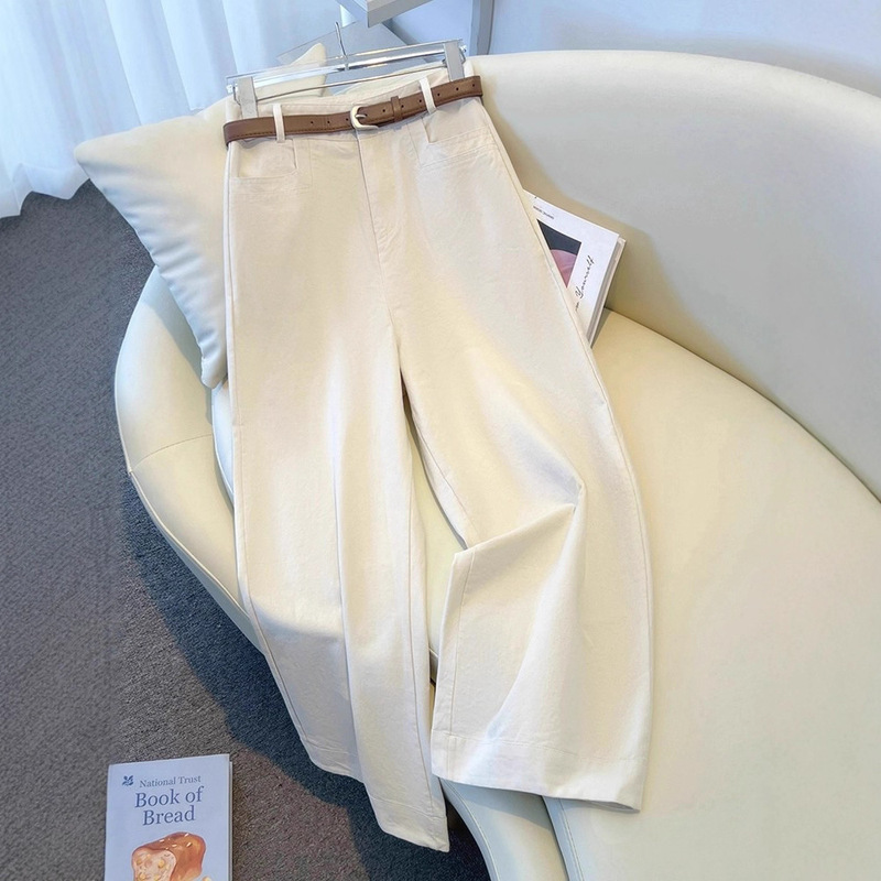 White Wide-Leg Jeans for Women, Spring and Autumn 2026, Super Popular Fleece-Lined Cropped Pants with a Very Stylish Straight-Leg Design