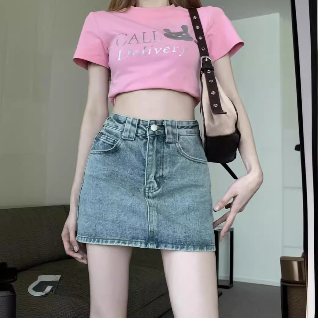 Small Vintage Denim Half-length Skirt Summer Spice Girl All-match High Waist Hip Skirt A- line Skirt Short Skirt Ins Trendy