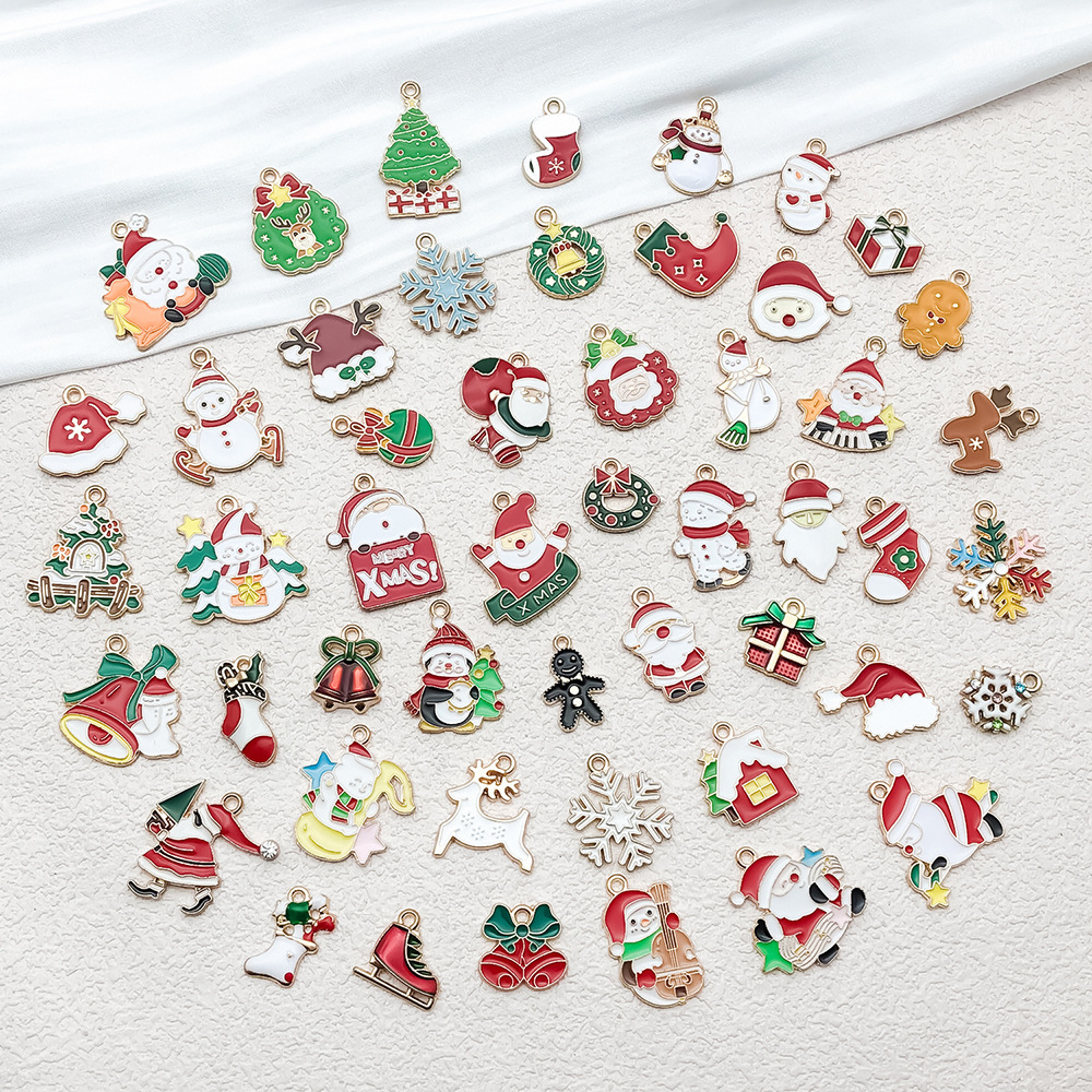 混50个圣诞滴油合金diy饰品配件 圣诞老人雪人铃铛麋鹿手链挂件详情9