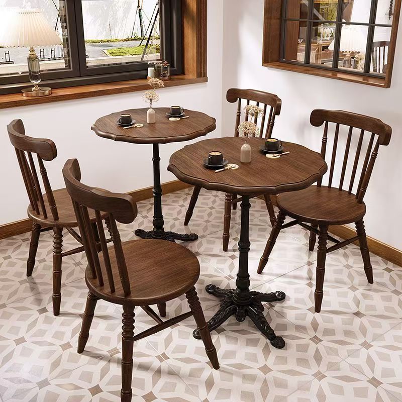 American Retro Cafe Bar Solid Wood Table and Chair Combination Baking Dessert Milk Tea Shop Table Western Restaurant Commercial Table