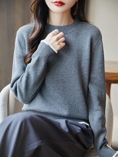 (Cross-border trading), demi-season cotton knitted sweater with a round collar, base body-friendly long-sleeve, oversize