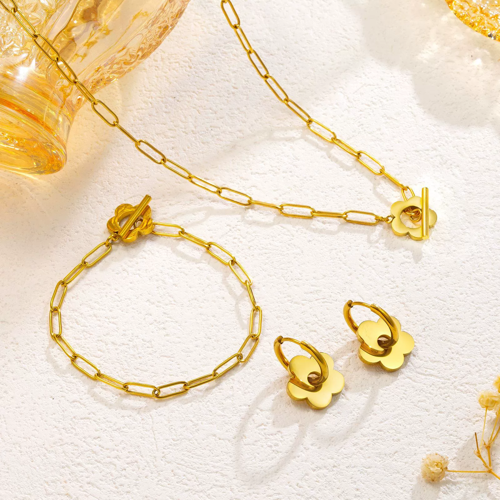 Япония и Южная Корея Rins свежий геометрический цветок сливы OT пряжка индивидуальная толстая цепочка ожерелье простой браслет 3 комплекта ювелирных изделий женский