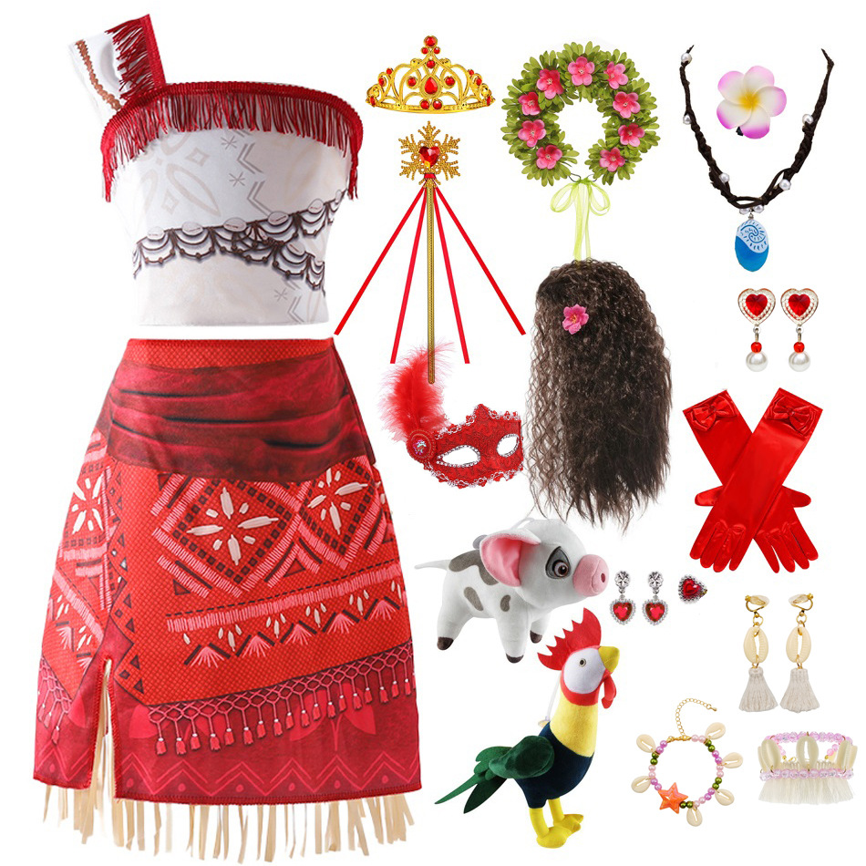 2024欧美海洋奇缘2莫阿娜cosplay同款电影毛伊连衣裙女童表演礼服