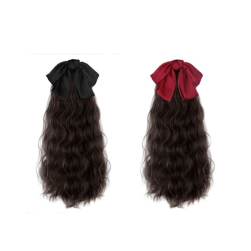 Bow-Knot Wig Ponytail for Women, Natural Fluffy Curly Synthetic Ponytail Hairpiece with Braids