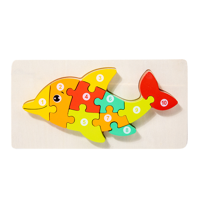 Niños pequeños madera 12 colores cognitivos números emparejados de tráfico animal gran puzzle puzzle puzzle juguetes de puzzle