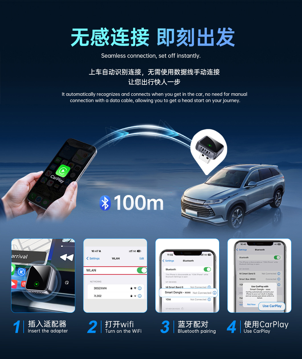 Tiktok Hot-Selling T-Shaped Carplay Car Connectivity Box, Compact and Convenient, Dual Wifi Wireless Carplay