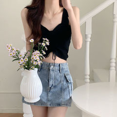 2023 summer short drawstring super popular small suspender outer vest women's sweet and spicy inner sleeveless bottoming sexy top