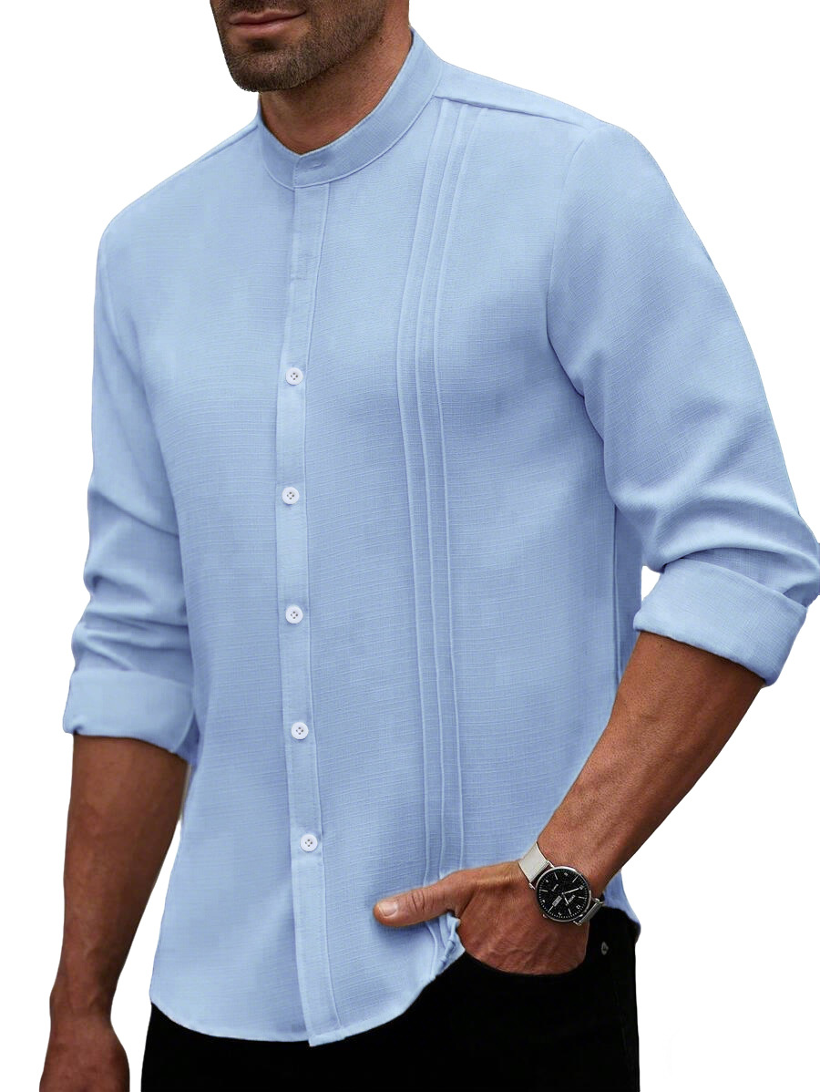 Nuevo transfronterizo Europa y América primavera nuevo hombre cuello a rayas de color sólido camisa de manga larga cardigan americano camisa casual chaqueta