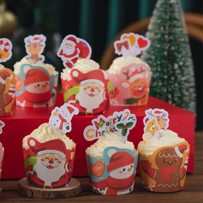Праздничные бумажные cupcake украшения Упаковка коробка Санта-Клаус Снеговик вставка десерт десерт вставка