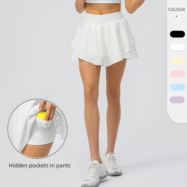 Spring and Summer New Women's Sports Short Skirt Loose Running Skirt Fake Two-Piece Anti-Exposure Fitness Skirt Pants 22443