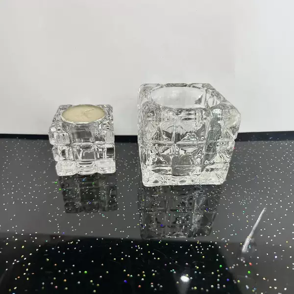 Crystal Glass Candle Holder Creative Square Small Plant Potted Cup Transparent Glass Aromatherapy Square Cup Desktop Ornaments