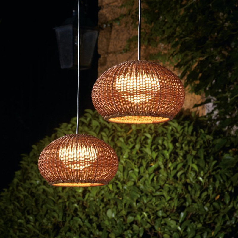 Outdoor waterproof chandelier Chinese courtyard villa garden pavilion farmhouse restaurant landscape lamp B & B rattan lighting