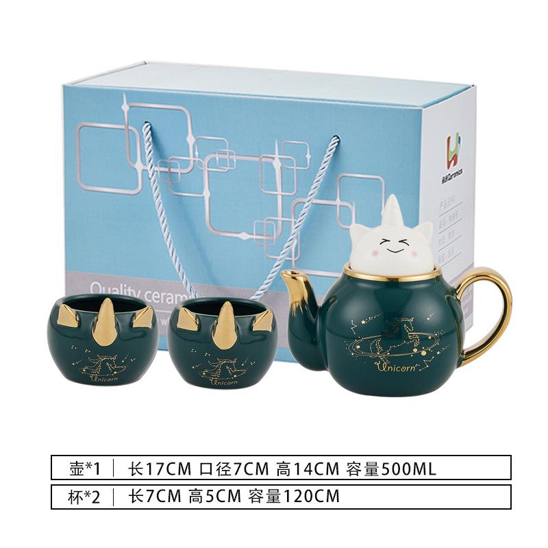 Luz nórdica de lujo flor y hierba tetera traje lindo unicornio tetera taza de té de cerámica con regalo de mano entrega de una sola pieza