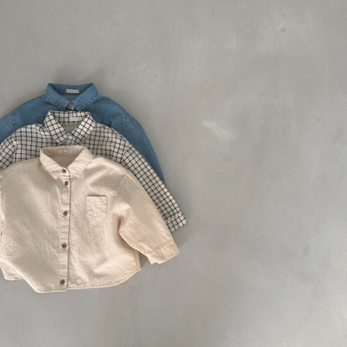 Ins Korean Version  Autumn Boys Baby Infant Jacket Collar Denim Jacket Casual Shirt Boys Plaid Jacket